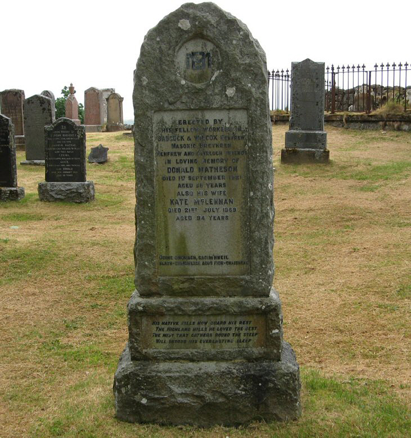 Photo of headstones/Kate McLennan (Matheson) died 1959 MI Gairloch Old